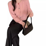 Soft Waxy Laziness Twist Sweater Coat 2024 Autumn And Winter Women's Color Love Button Knitted Cardigan Blouse-Outfit
