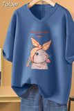 100% Cotton L-5XL T Shirt Plus Size Tshirt Short Sleeve Cartoon Women Top Summer Sweet Couple V Neck Oversized T