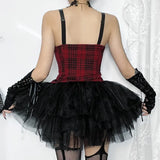 Summer New Sexy Hot Girl Blouse Dark Style Slim Christmas Red Plaid Vest Girl-Outfit