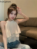 Women Clothing Summer Crop Tops O-neck Sleeveless Chiffon Tanks Fashion Ruffles Korean Camis Temperament Vest 2023 Ropa