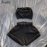Basic Tracksuit 2 Two Piece Sets for Women Clothing Strapless Top+shorts Wholesale Suits Summer Trend Casual