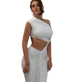 Women's Clothing 2025 Summer New Slanted Collar Hollow Solid Sleeveless Sexy Dress Dress