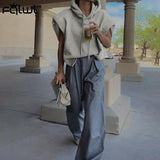 Autumn Streetwear Women Hoodie Sleeveless Split White Grey Tops Hoodies Female 2021 Fashion O Neck Sporty Loose