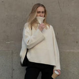 Casual Striped Turtleneck Sweater Oversized Pullover Women Loose Long Sleeve Tops 2021 Fall Winter Knitted Outwear