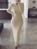 Autumer Winter Knit Sexy Skims Pullover Women Sweater Thick Long Dress Crew Neck Long Sleeve Top Elegant Chic Casual