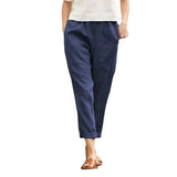 Large Pocket Pure Color Comfort Leisure Cotton Linen Casual Straight-leg