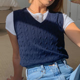 Plaid Knitted Sweater Vest Women Streetwear Preppy Style Korean Clothing Striped V Neck Tank Top Y2K