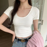 Version Of White U-Collar Slim Short-Sleeved T-Shirt Women's New Summer High-Waisted Slim And Thin Underwear-Outfit