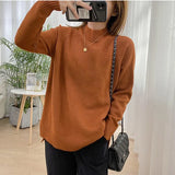 Women Mock Neck Pullovers Sweater High Quality Loose Long sleeve Jumper Split For Women Fall Winter Warm Knitted