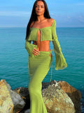 Summer Elegant Dress for Women 2022 Womans Lace Tops And Maxi Skirt Set Beach Sexy Outfits See Through Two Piece