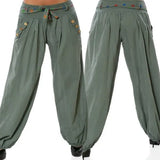 Pants Women Fashion Casual Loose Long Pants Solid Color Baggy Harem Pants Summer Button Sashes Wide Leg Trousers