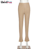 Women Fashion Faux Leather Pants Y2K Trouser Split Pencil Black High Waist Streetwear Elegant Sexy Skinny Slim