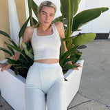 Sisterlinda Ribbed Knitted Fitness Tracksuit Women Two Piece Set Sexy Skinny Elastici Y2K Camis Tank Top+Pants Sporty
