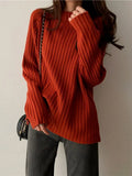 Tops 2022 Women Autumn Winter Loose Solid Color Round Neck Women's Sweater Pullover Bottoming Top Oversized