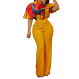 New Summer Printing Long-Sleeved Shirt Top Broad Leg Pants Fashion Set Two