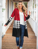 Coat Woman Jacket Plaid Patchwork Jacket Female Open Stitch Spring Autumn Long Sleeve Coat Women Jackets