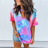 Out T-shirt Tie Dye Tops Tee Women Summer Short Sleeve 2021 harajuku camiseta mujer tee shirt femme streetwear v-neck