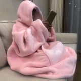 Oversized Long Hoodies Winter Fleece Warm TV Blanket with Sleeves Pocket Sweatshirts Thick Sherpa Giant Hoody