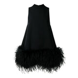 Feather Fur Dress For Women O Neck Sleeveless Loose Tassel A Line Dresses Female Streetwear 2022 Summer Fashion