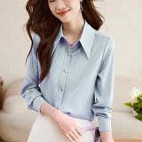 Long-Sleeved Vertiny Shirt In Autumn 2025 Female OL Commuting Leisure Thin Simple Gloss Temperament