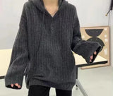 Wind Sweet Retro Hooded Knitted Sweater Women's Autumn And Winter 2024 New Loose Board Pullover-Outfit