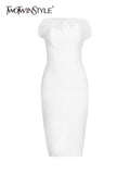 TWOTWINSTYLE Sexy Dresses For Women Strapless Sleeveless High Waist Feathers Patchwork Zipper Elegant Dress Female Summer
