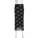 Floral Print Midi Skirts Women High Waisted Velvet Long Skirts Vintage Punk Gothic Grunge Slim Split Bottom Korean-Outfit
