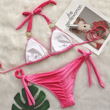 Toloer 2023 New Bikini Sexy Gradient Print Strap Swimsuit, Luxury Crystal Diamond Vacation
