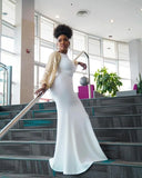 Elegant Gold Sequins Puff Sleeve White Mermaid Evening