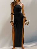 Dress Double Side High Fork Sling With Beautiful Back Knitted Dress Beach Hooded
