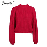 Winter lantern sleeve knitted sweater pullover Women loose O-neck solid sweater Female autumn casual sweater jumper