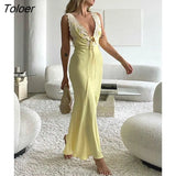 Summer Sundress Women V-neck Lace Patchwork Sexy Bodycon Long Dresses Elegant Sleeveless Vestido Fashion Outfits