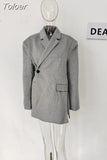 Fashion Women's Woolen Blazer Single Button Dislocation Design Silhouette Long Sleeve Suit Jackets Autumn 2023 New
