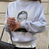 Faded Graphic Sport Sweatshirts Woman Autumn Cotton Washed Black Pullover Casual Vintage Classic Gray-black