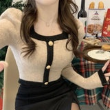 Cropped Pullovers Women Y2k Tops Square Collar Puff Sleeve Tunic Sueter Mujer Pull Femme Fashion Knitted Sweater