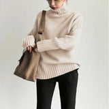 2021 Autumn Winter Loose Turtleneck Pullover Basic Warm Sweater for Women Korean Soft Kniited Solid Sweater