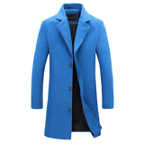 Autumn Winter Men Wool Blends Jacket Medium-Length Slim Single-Breasted Men Casual Trench Coat Solid Color Coat