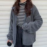 Plus Fleece Hoodies Streetwear Zip-up Turn-down Collar Oversize Jackets Causal Trendy Kpop BF Style Women