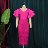 Collared Leaf Sleeve High-Waist Eso Party Suit Women's Dress