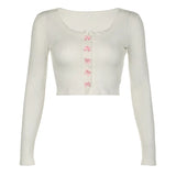 Bow Fashion Girl's Long-Sleeved Blouse 2024 New Lace Collar Hot Girl Fashion Navel T-Shirt-Outfit