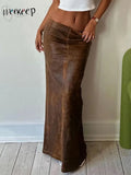 Leather Skirt Women Street Style Low Rise Straight Long Skirts Harajuku Ladies 2023 Autumn Winter Basic Outfits New-Outfit
