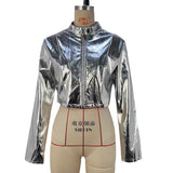 Toloer Women's Fall / Winter 2024 Fashion PU Metal Coleck Zip Coat Ladies Leather Jacket Coat-Outfit