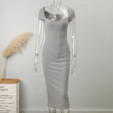 Off Shoulder Knitted Midi Dress Woman Fashion Solid Bodycon Long Robe 2022 Elegant Chic Club Party Sweater