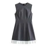 New Spring Style Short Sleeveless Dress With Pleated Hem-Outfit