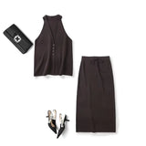 V-Neck Cardigan Knitted Vest 05744686716 Rope Knitted Straight Skirt 05306686716 Set-Outfit