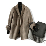 Premium Hand-stitched Wool Coat Women Double-sided Cashmere Jacket Spring Autumn Plaid Woolen Outwear Casual Tops