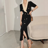 V-Neck Maxi Dresses for Women Short Sleeve Slim Bodycon Business Party Vestidos Femme Fashion Evening Dress Robe
