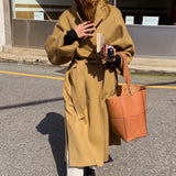 Women Elegant Solid Long Wool Coat With Belt Chic Batwing Long Sleeve Pockets Loose Coat Female Autumn Winter
