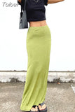 Vintage 90s Straight Long Skirt Women Y2K Sexy Solid Slim Elastic Waist Pencil Maxi Skirt 2000s Aesthetic