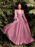 Dress New Long-Sleeved Chiffon Sexy Temperament Deep V Side Button Bridesmaid